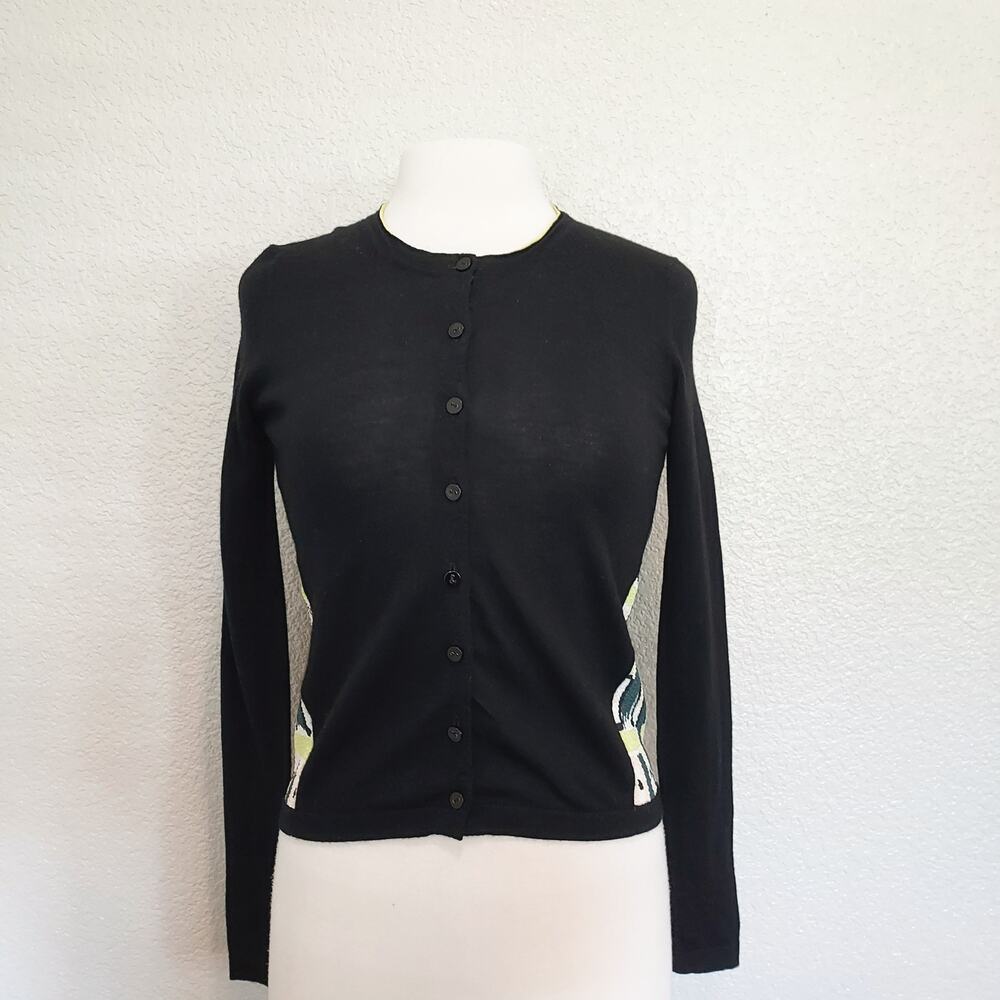 Paul Smith WoolBlack Button Cardigan Sweater w/Yellow Graphic Size S